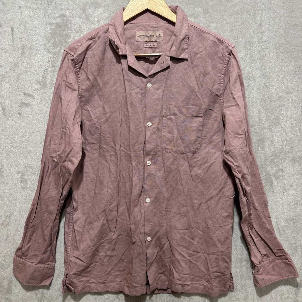 Abercrombie & Fitch Linen Blend Shirt Men's M Pink Button Up‎ Long Sleeve Pocket